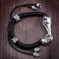 silver 925 real hip hop skull man bracelet skeleton charm braclets amulet fashion skull hawk fashion punk rock style jewelry