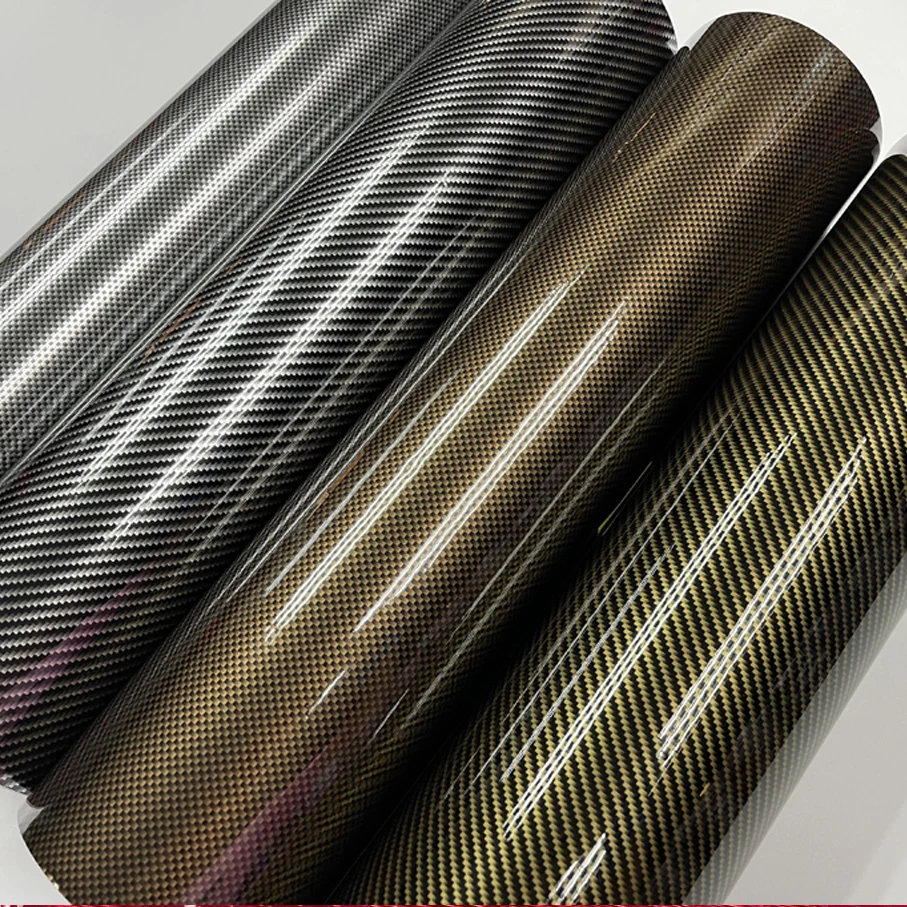 

50cmx200/300cm Gold Silver Black Diagonal 2D Carbon Fiber Glossy Carbon Fiber Vinyl Film Car Wrap Foil with Air Release