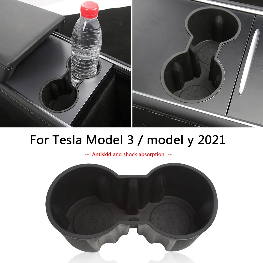 

For Tesla Model 3 Model Y 2021 TPE Center Console Cup Holder Accessories Silicone Non-Slip Water Coaster Double Hole Bracket