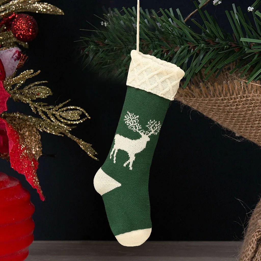 New Christmas Stockings Gift Bag Knitted Wool Socks Tree Ornaments Year Kids Xmas Candy Apple Large Bags | Дом и сад