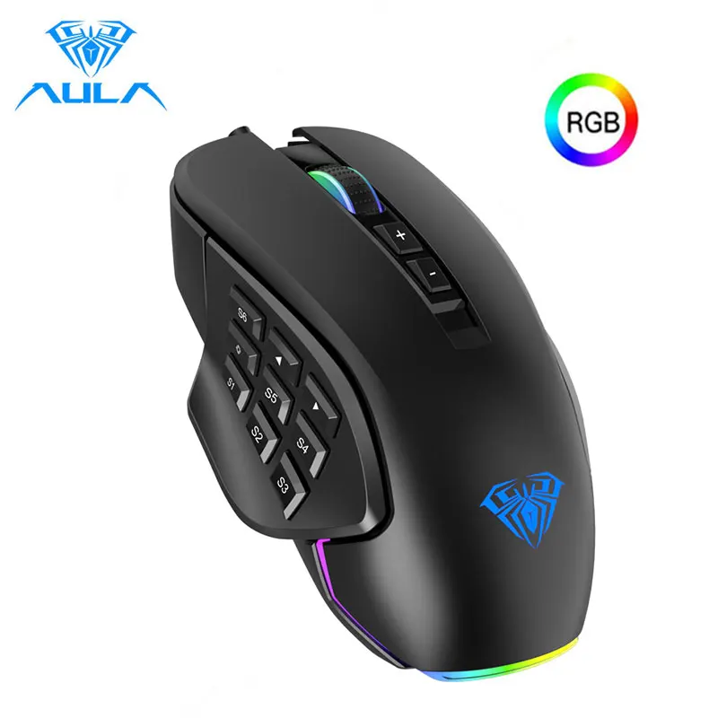 

AULA RGB Gaming Mouse 10000 DPI Side Buttons Marco Progrommable Egronomic 14 Wire Backlit Game Mice for Laptop
