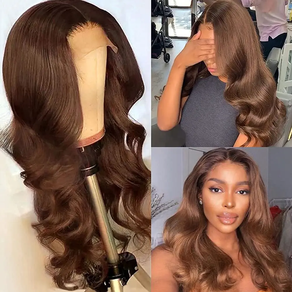 Body Wave Lace Front Wig 4# Chocolate Brown Transparent 13x6 Deep Part Lace Front Wig Human Hair Wigs For Women Brazilian Hair