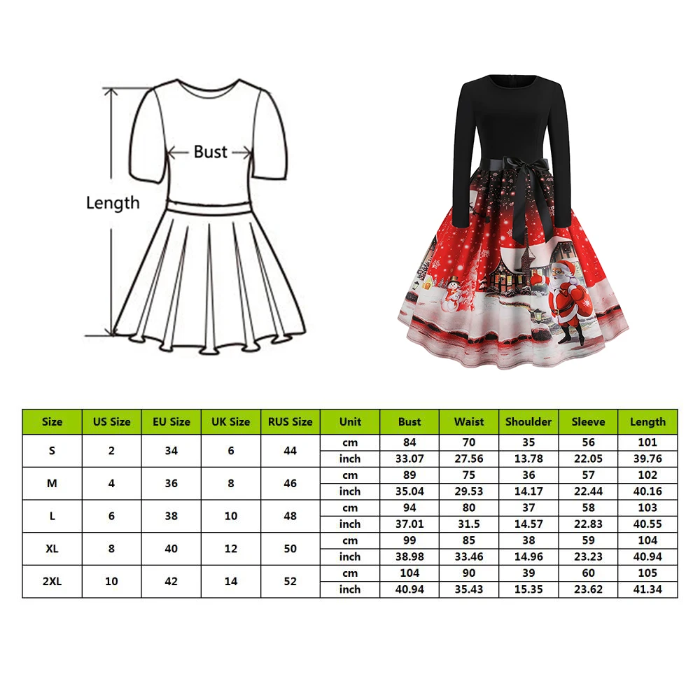 Women Christmas Long Sleeve Print Elegant Vintage mid calf dress Party Dress Robe 2019 Autumn Winter Casual Plus Size Xmas | Женская