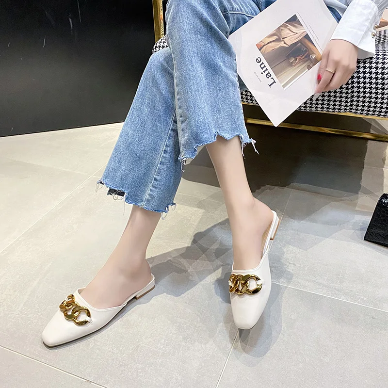 

Shoes Women Loafers Slippers Casual Pantofle Low Cover Toe Slides Soft Luxury 2021 Flat Summer Fashion Rome Rubber PU Low Cover