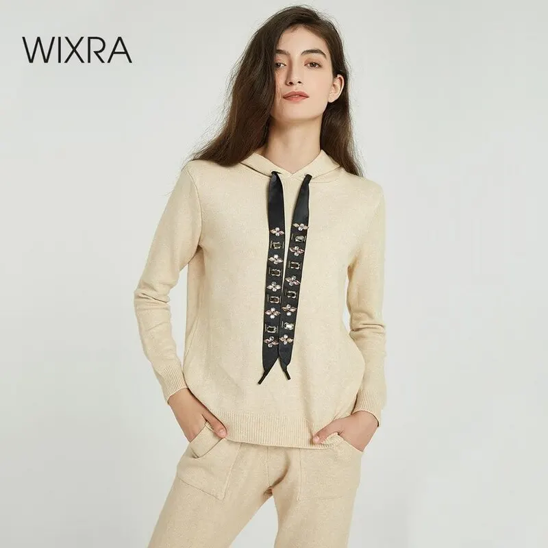 Wixra женский свитер костюмы и комплект повседневный топ с капюшоном вязаные
