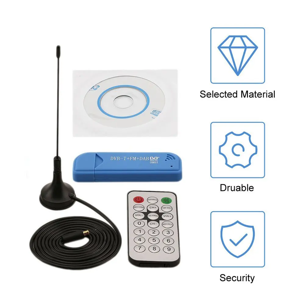 

1 Sets USB 2.0 Digital DVB-T SDR+DAB+FM HDTV TV Tuner Receiver Stick RTL2832U+FC0012 Antenna with Remote Control