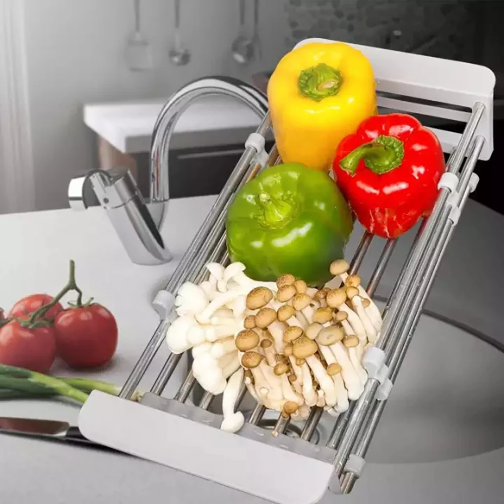 

Kitchen Rack Drain Basket 304 Stainless Steel Telescopic Sink Dish Drainers