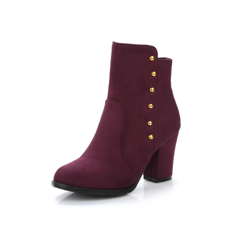 Короткие сапоги большой размер грубый каблук однотонные металлические