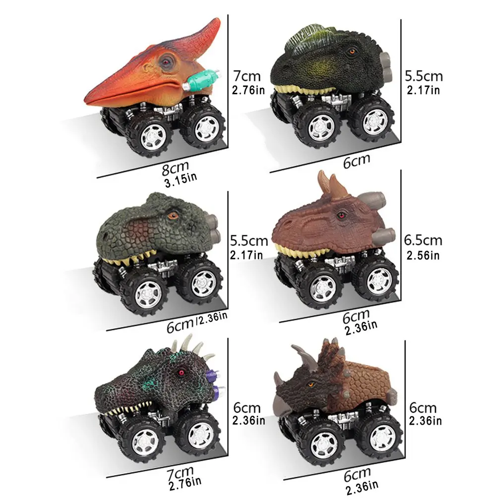 

6 Styles Dinosaur Tyrannosaurus Tatankacephalus Dilophosaurus Triceratops Pterosauria Spinosaurus Model Mini Toys Back Car