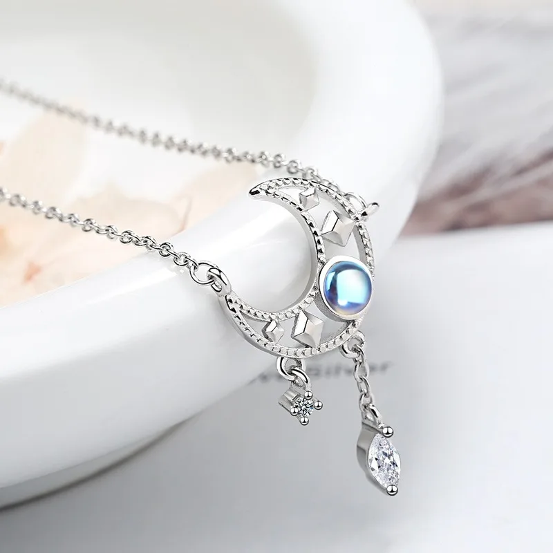 

Choker Necklaces for Women 925 Silver Opal Star Moon Charm Pendants Necklace