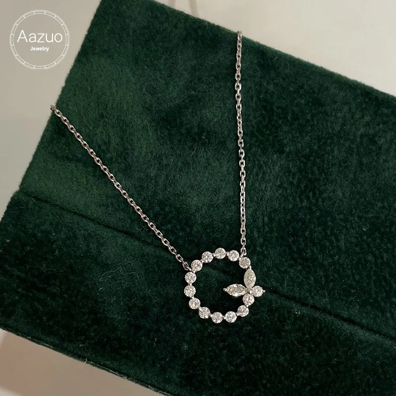 

Aazuo 100% Real 18K White Gold Real Diamonds 0.25ct Classic Round Butterfly Necklace gifted for Women Party 18 Inch Au750