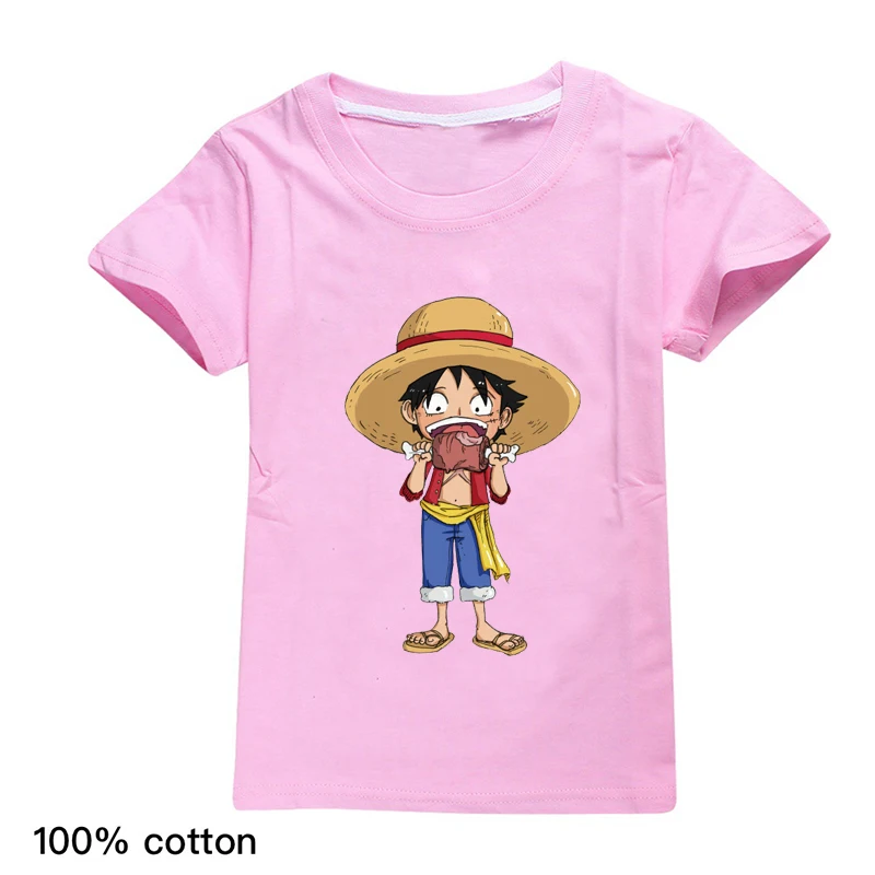 

One Piece Luffy Pure Cotton Graphic T-shirt Japan Style Funny Kawaii Hip Hop Kids Boys Clothes Casual Short Shirt Girls Tops