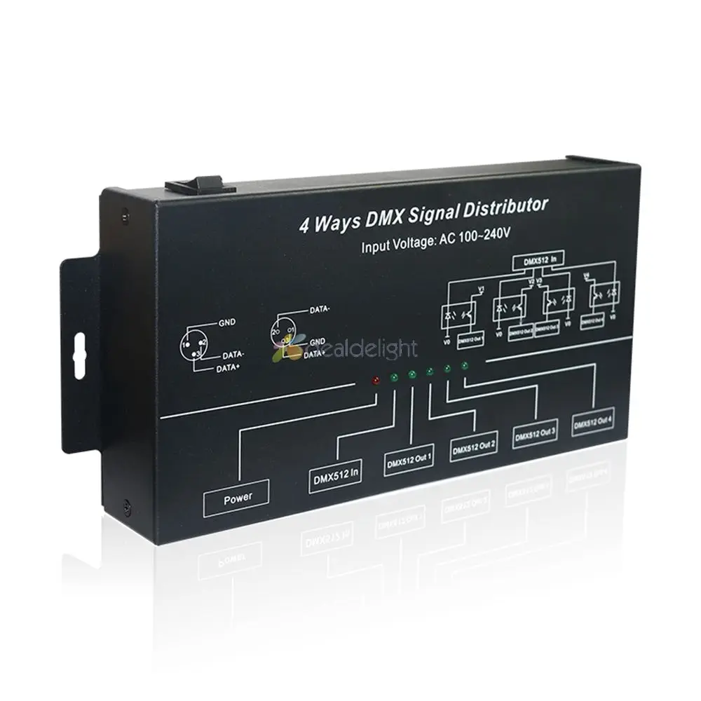 DMX512 Amplifier Splitter DMX Signal Repeater 1CH DMX121 4CH 4 Output Ports DMX124 DMX signal distributor; AC100V-240V Input