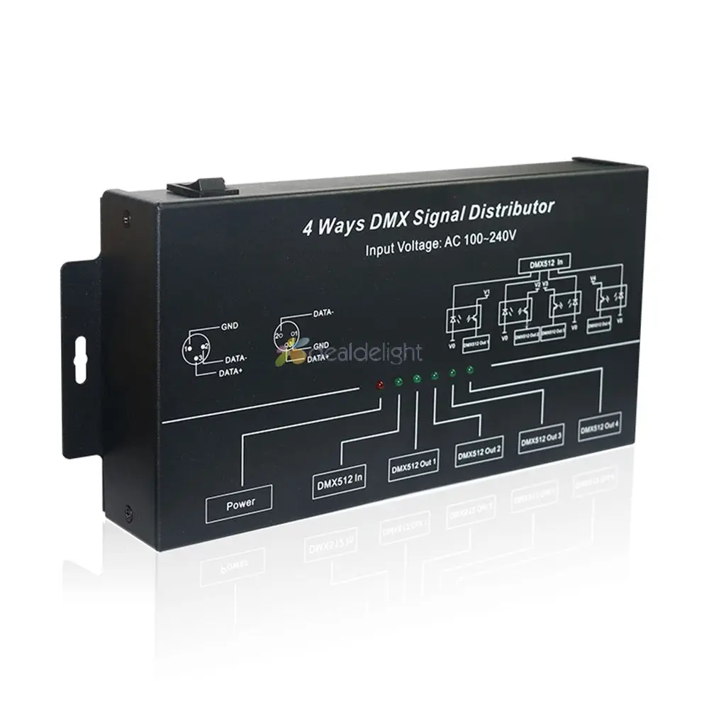 Repetidor de Sinal Distribuidor de Sinal Amplificador Divisor 4 Portas Saída Ac100v-240v Entrada Dmx124 Dmx512 Dmx 4ch