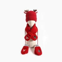 toddler kids christmas 3 pieces beanie hat plush long scarf gloves set cute reindeer antlers knitted baby winter neck