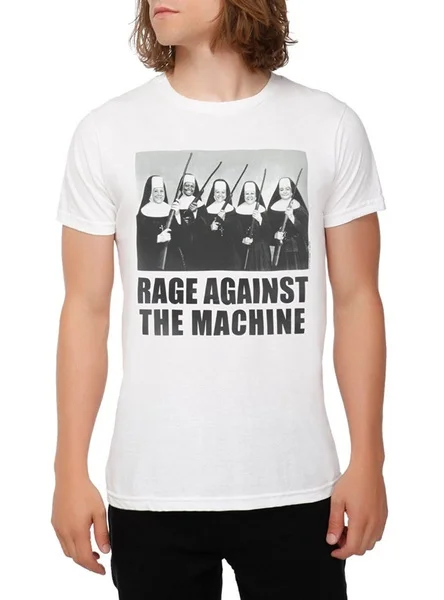 

Custom Cotton T-shirt Rage Against The Machine Nuns with Guns T-Shirt Casual Short Sleeve Men's Fitness T Shirt- White