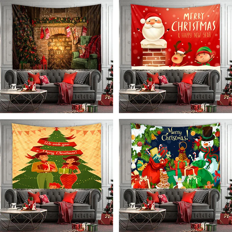 

Christmas Wall Tapestry Hanging Cloth Christmas Stockings Fireplace Bedroom Decorative Tapestry Tapisserie Murale Noel