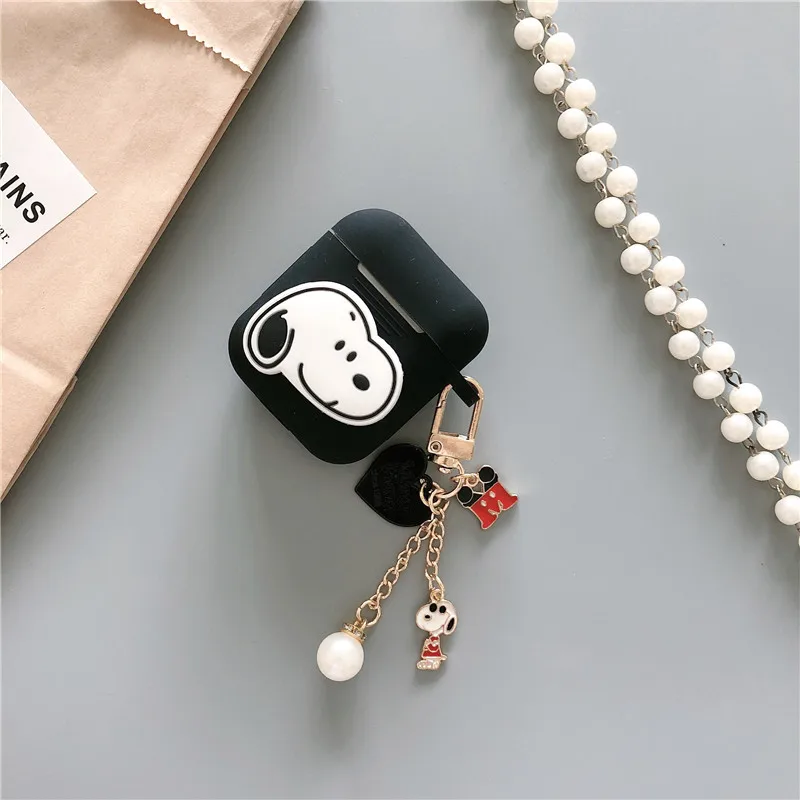 Черный Милый чехол для наушников для AirPods с мультяшным животным, сумка для ключей, беспроводные наушники, чехол, анти-шок для Apple Airpods 2, аксессуары - Цвет: Черный