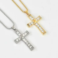 stainless steel exquisite big cz stones cross pendant necklace women men fashion jewelry cross necklace christian jewelry