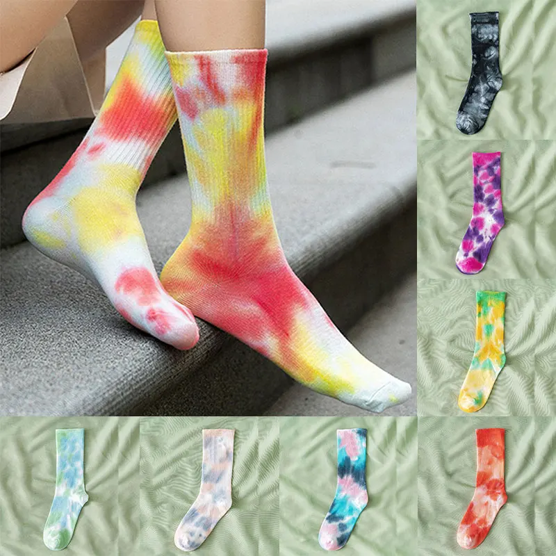 

2021 Fahion Cotton Skate Socks Funny Cycling Running Hiking Tie Dye Sox harajuku hip hop happy socks Women Basketball Long Socks