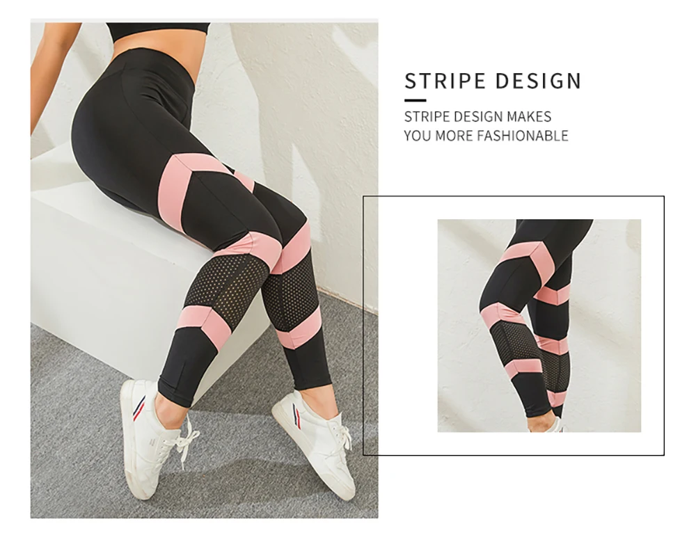 pink leggings SALSPOR Women Mesh Fitness Leggings High Wasit Sexy Patchwork Seamless Push Up Leggings Women Stretch Stripes Leggins Female adidas leggings