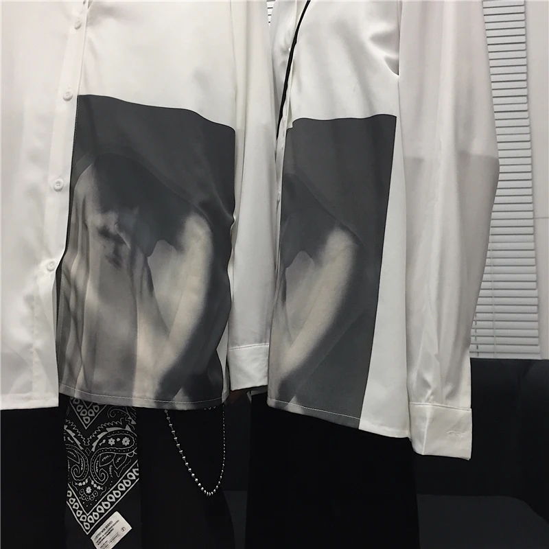 

Spring Korean Women White Loose Shirts Simple Turn-down Collar Print Long Sleeve Shirt All Match Fashion Blouse Tops Streetwear