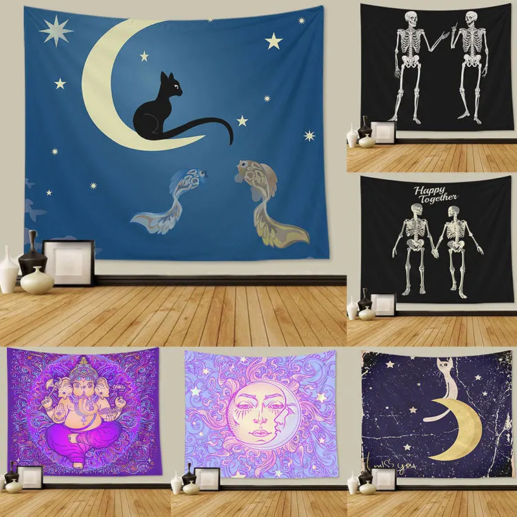 

Skull Totem Tapestry Cross-Border New Arrival Hanging Cloth Home Decorative Background Cloth Wall Hanging Beach Tapestry