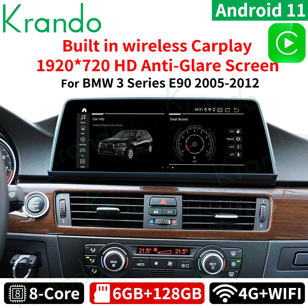 

Krando Android 11.0 6G 128G 10.25 Car Radio Player For BMW 3 series E90 2009-2012 CCC CIC Multimedia Head Unit Wireless Carplay