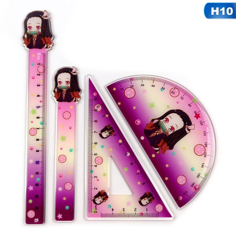 

4Pcs/Set Anime Demon Slayer: Kimetsu No Yaiba Cosplay Ruler Set Measuring Scale Students Cartoon Measure Ruler School Supplies