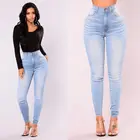Женские облегающие джинсы, Однотонные эластичные брюки с высокой талией, повседневные брюки-карандаш