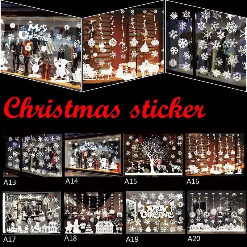 Рождественские электростатические наклейки на белое стекло|Наклейки стену| |