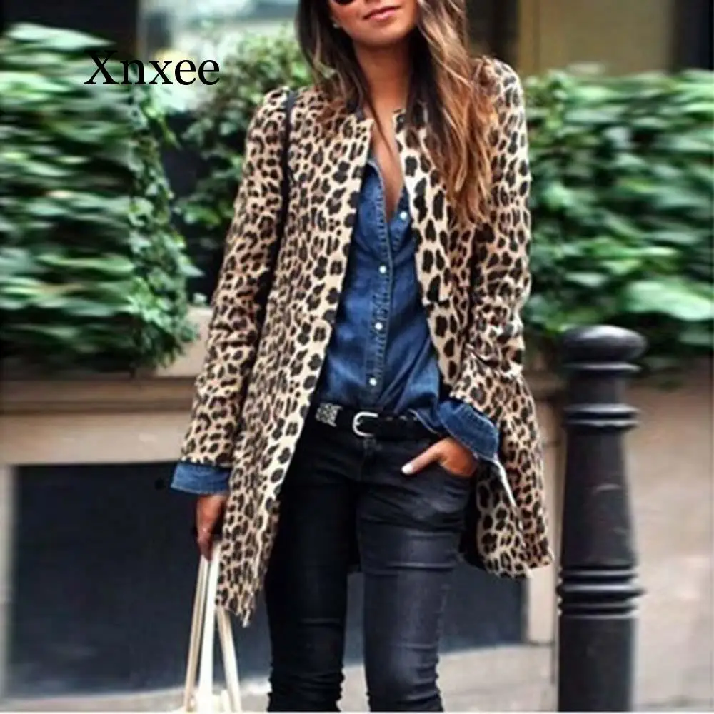 

Куртка женская осенне-зимняя, леопардовая, теплая, длинная