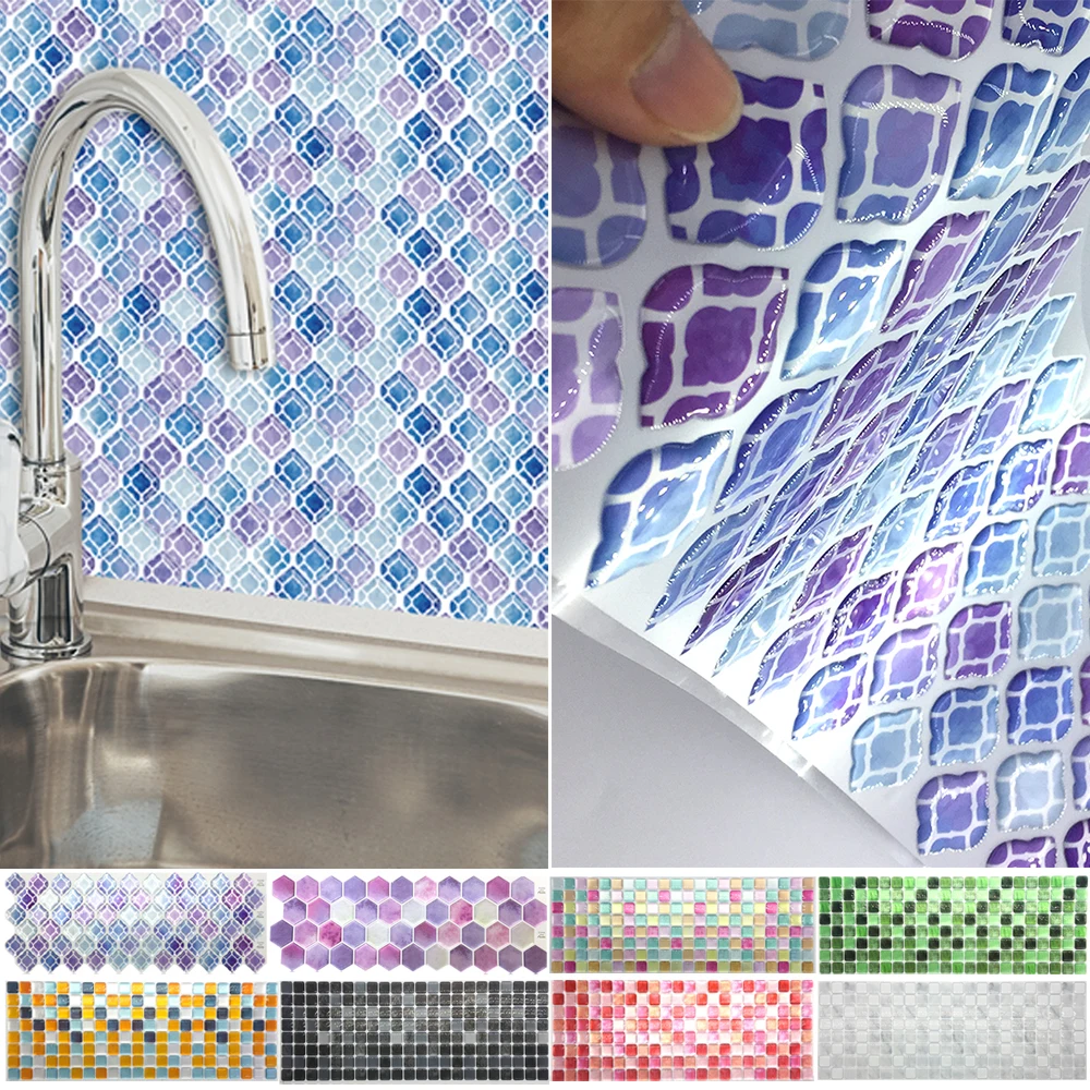 

38cm*13cm Self Adhesive Mosaic Wall Sticker Waterproof Rubber Epoxy Resin DIY Wall Paper Sticker Kitchen Home Decoration