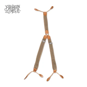 Bronson Old Time Y-Back Type Leather Trimmed Button Suspender Men's Retro Striped Adjustable Suspenders