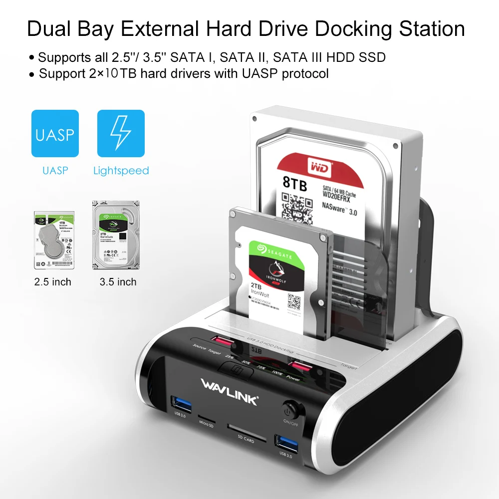 Wavlink USB 3 0 для SATA Dual Bay внешняя док станция жесткого диска 2 5 "и 5" SSD HDD Быстрый