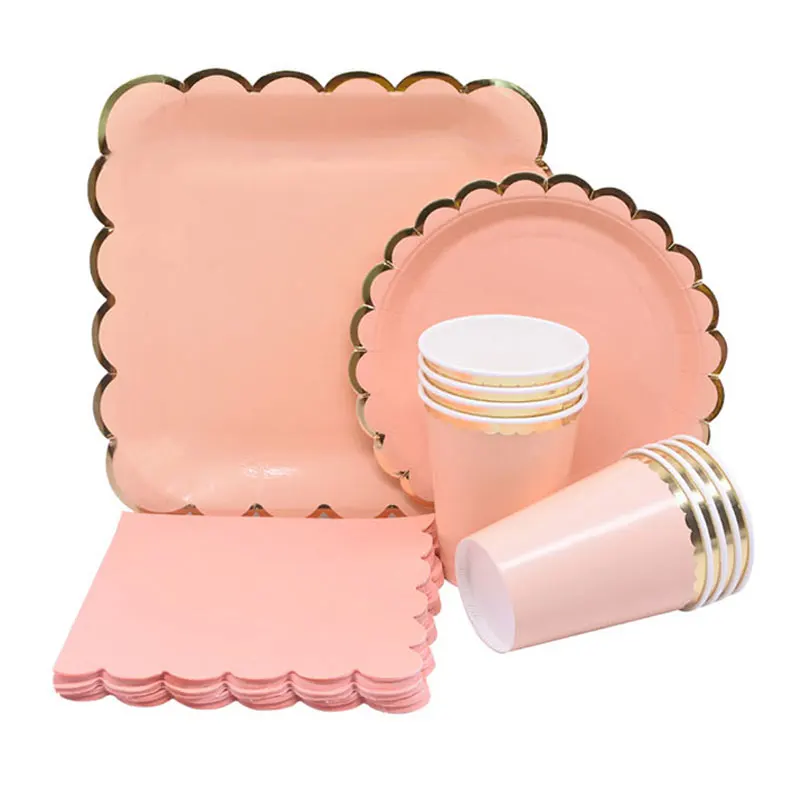 44 шт. розовые золотые тарелки/чашки/салфетки вечерние одноразовые столовые