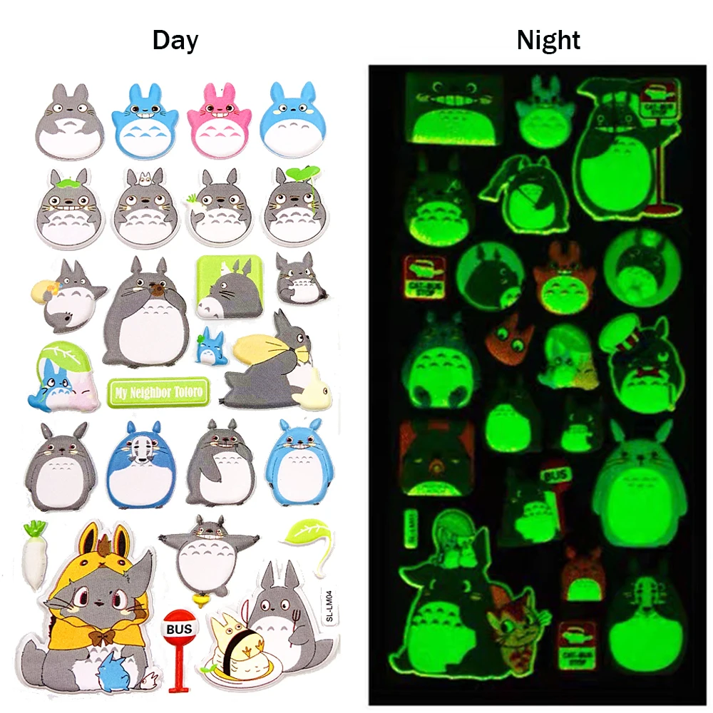 3D пышные светящиеся наклейки мультяшный Кот Тоторо водонепроницаемые игрушки