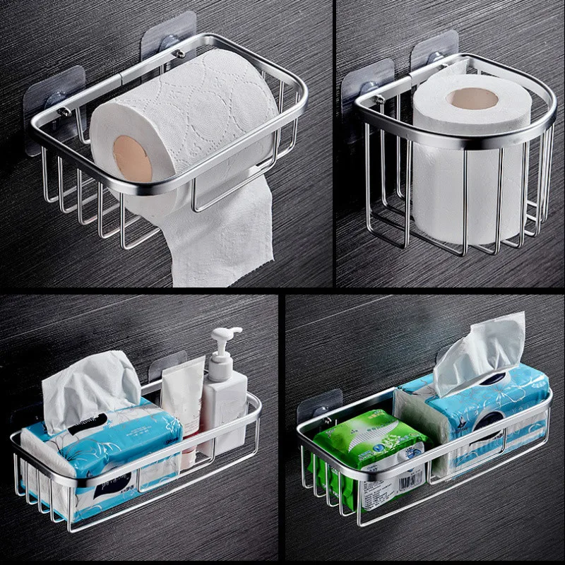 

Wall-mounted Non-perforated Bathroom Toilet Shampoo Paper Towel Rack Household Space Aluminum Storage Rack
