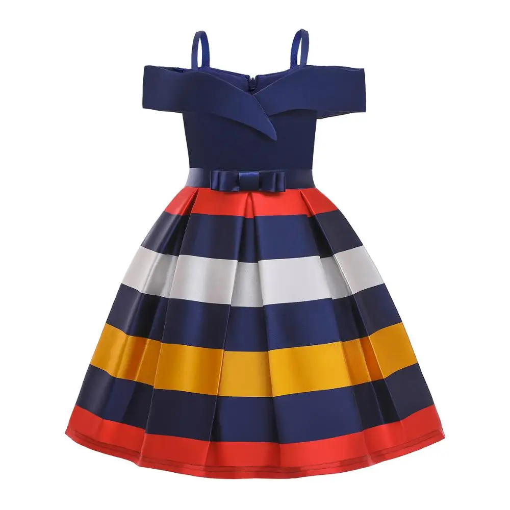 Summer New Children Costumes For Kids Striped Wedding Bridesmaid Dresses Girls Carnival Evening Clothing Vestido 3-10 Age | Детская