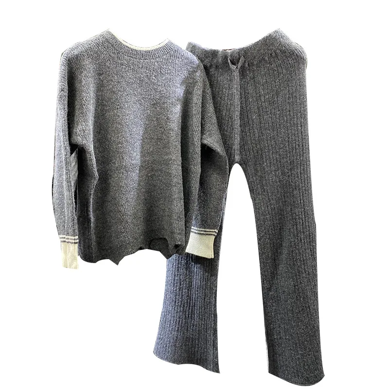 

Women's elgant soft spring warm sweaters 2 Piece Outfit - loose oversized wide leg pants sportwear knitwear A88