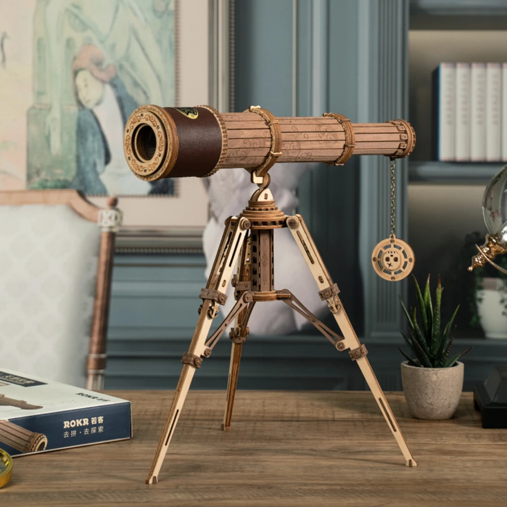 

3D Stereo Wooden Assembly Model Monocular Telescope Wooden Handmade Gift Children Adults DIY Crafts Ornaments Jigsaw Puzzle