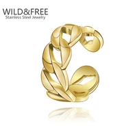 wil free gold plated stainless steel rings for women classic simple ring party jewelry 2021 fashion open hollow out finger ring