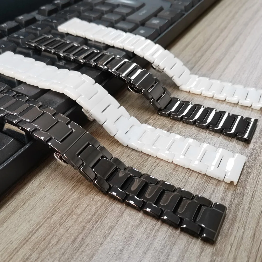 Ремешок керамический для Samsung Galaxy Watch 3 Band черный/белый браслет Active 2 1 40 мм/44 мм/42