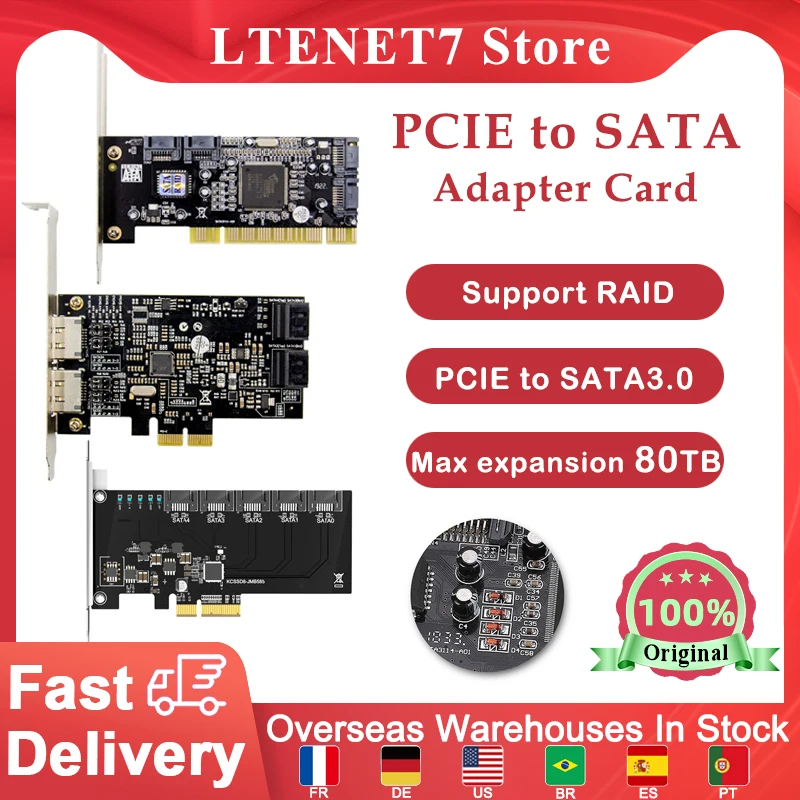 

Плата-переходник PCIE на SATA3.0 с 4/5 портами, режим RAID 1,5, блестящий чипсет дюйма, внутренняя плата расширения SATA, RAID-карта