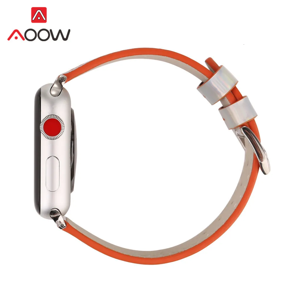 Модный Цветной кожаный ремешок для Apple Watch iwatch 4, 40 мм, 44 мм, 38 мм, 42 мм, лазерный ремешок для мужчин и женщин
