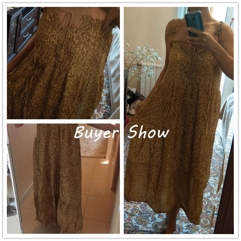 Платье женское Винтажное с леопардовым принтом Пляжное богемное Макси платье на