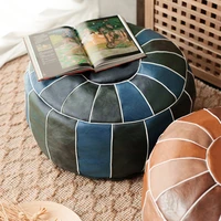 moroccan pu leather pouf embroider craft ottoman footstool round large 5035cm artificial leather unstuffed cushion