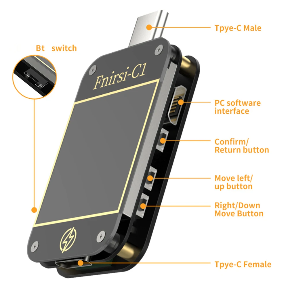 FNIRSI C1 Portable Intelligent USB Tester Voltmeter Ammeter 1.3 Inch TFT Color Screen Dual Type-C Quick Recharging Protocol Test |