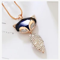 fox autumn winter sweater chain womens long necklace artificial crystal versatile pendant clothing accessories