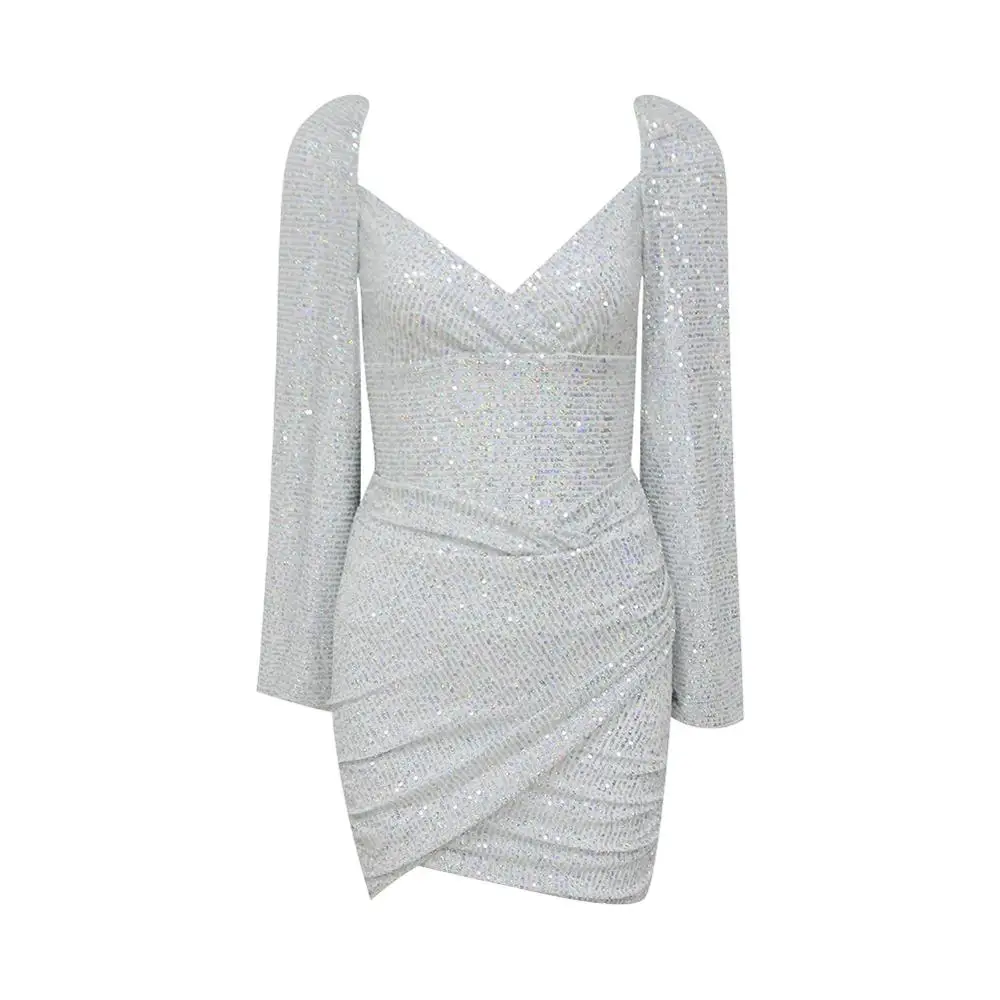 Лидер продаж Женский комплект с длинными рукавами из серебристой сетки и